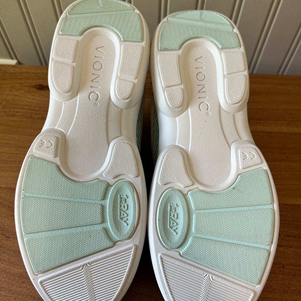 Vionic Women's White Sneakers with Light Blue and Tan Accents - Picture 3 of 4